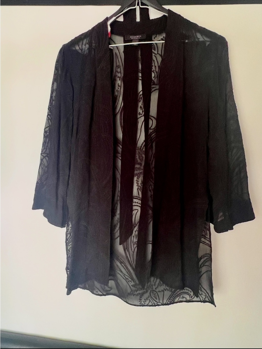 AllSaints Black Sheer Lace Kimono